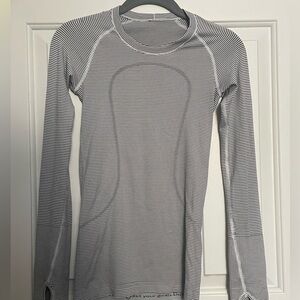 Lululemon Athletica Gray Striped Swiftly Tech Long Sleeve Top